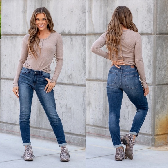 Judy Blue Womens Dark Wash Miles City High Rise Cuffed Slim Fit Jean Size 32 - Picture 1 of 9